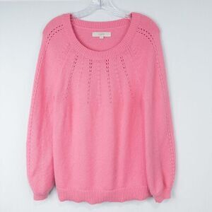 LOFT Pointelle Blouson Wool Alpaca Blend Sweater Womens Small Pink Cozy Feminine